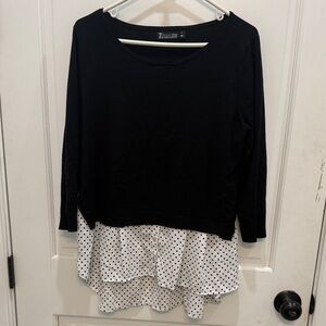 Chic Black and White Polka Dot Layered Blouse